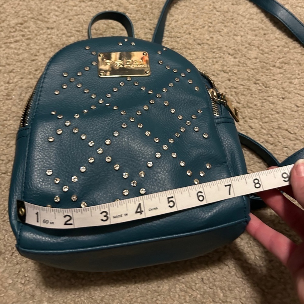 Bebe Teal Rhinestone Backpack Purse - Picture 6 of 14